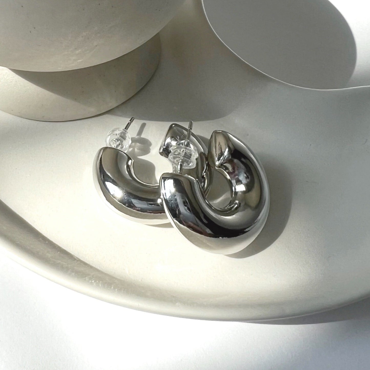 Chunky Tube Hoops - Silver